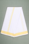 White Dobby Dhoti Dupatta with Yellow Border