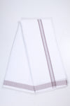 White Self Striped Check Dhoti Dupatta with Purple Border