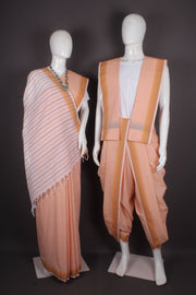 Traditional Handloom Joda Set in Orange with Fire Orange Dobby Border