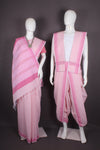Traditional Handloom Joda Set in Baby Pink Self Line Base with Peach Striped Border