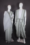 Traditional Handloom Joda Set in White Self Line and Gray Border