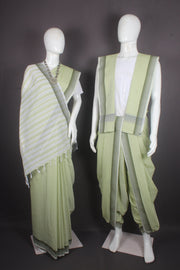 Traditional Handloom Joda Set in Sea Green Self Line and  Border