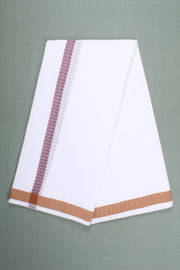 White Self Line Dhoti Dupatta with Brown Border