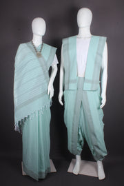 Jungle Green Aahar Joda with Self Striped and Gray Border