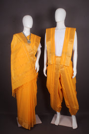 Traditional Handloom Joda Set in Amber Orange with Goldan Zari Dobby Border