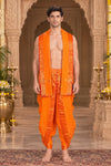 Orange Dobby Dhoti Dupatta with Golden Zari Border