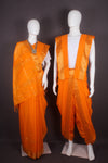 Traditional Handloom Joda Set in Amber Orange with Goldan Zari Dobby Border