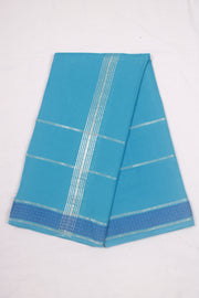 Firozi Blue Dobby Dhoti Dupatta with Ink Blue and Silver Zari Border