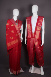 Traditional Handloom Joda Set in Maroon with Goldan Zari Dobby Border