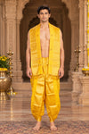 Yellow Dobby Dhoti Dupatta with Golden Zari Border and Butis