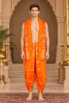 Orange Dobby Dhoti Dupatta with Golden Zari Border and Butis