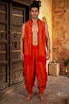 Red and Golden Zari Jacquard Banarasi Dhoti Dupatta