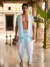 White Dhoti Dupatta with Cyan Border