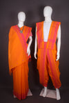 Traditional Handloom Joda Set in Orange with Butis and Red Border