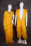 Traditional Handloom Joda Set in Orange with Butis and Green, Orange Striped Border