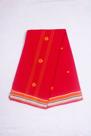 Red Dhoti Dupatta with White, Orange, Green, Magenta and Yellow Border and Butis