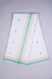 White Dhoti Dupatta with Beige and Green Border and Butis