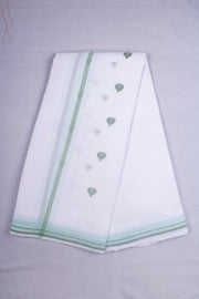 White Dhoti Dupatta with Green Border and Butis