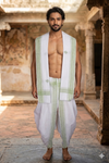 White Dhoti Dupatta with Pistachio Green Border and Butis