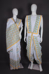 Traditional Handloom Joda Set in Pristine White with Vibrant Sanganeri Hand Block Print