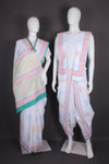 Traditional Handloom Joda Set in Pristine White with Vibrant Sanganeri Hand Block Print