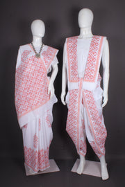 Traditional Handloom Joda Set in Pristine White with Vibrant Sanganeri Hand Block Print