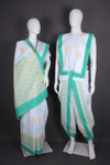 Traditional Handloom Joda Set in Pristine White with Vibrant Sanganeri Hand Block Print