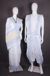 Traditional Handloom Joda Set in White Saganeri Block Print