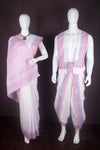 Traditional Handloom Joda Set in White Saganeri Block Printed