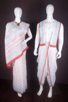 Traditional Handloom Joda Set in White Saganeri Block Printed