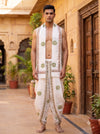 White, Green and Red Sanganeri Hand Block Printed Dhoti Dupatta