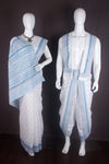 Traditional Handloom Joda Set in White Saganeri Block Printed
