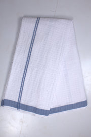 White Self Striped Check Dhoti Dupatta with Blue Border