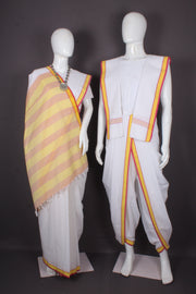 Traditional Handloom Joda Set in Pristine White with Colorful Border