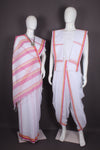 Traditional Handloom Joda Set in White with Rani Pink and White Border