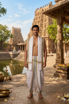 White Dhoti Dupatta with Orange and Green Border