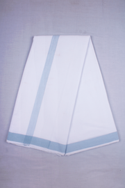 White Dhoti Dupatta with Blue Border