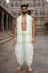 White Dhoti Dupatta with Yellow and Green Border