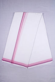 White Dhoti Dupatta with Magenta and Pink Border