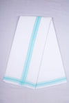 White Dhoti Dupatta with Cyan Border