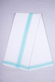 White Dhoti Dupatta with Cyan Border