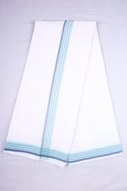 White Dhoti Dupatta with Green and Blue Border