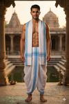 White Dhoti Dupatta with Blue Border