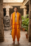 Kesariya Dhoti Dupatta with Brown Border