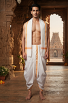 White Dhoti Dupatta with Orange Border