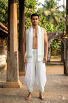 White Dhoti Dupatta with Pistachio Green Border