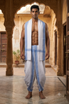 White Dhoti Dupatta with Blue Border