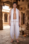 White Dhoti Dupatta with Brown Border