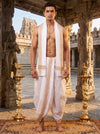 White Dhoti Dupatta with Brown Border