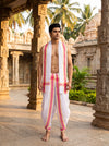 White Dhoti Dupatta with Magenta and Yellow Border